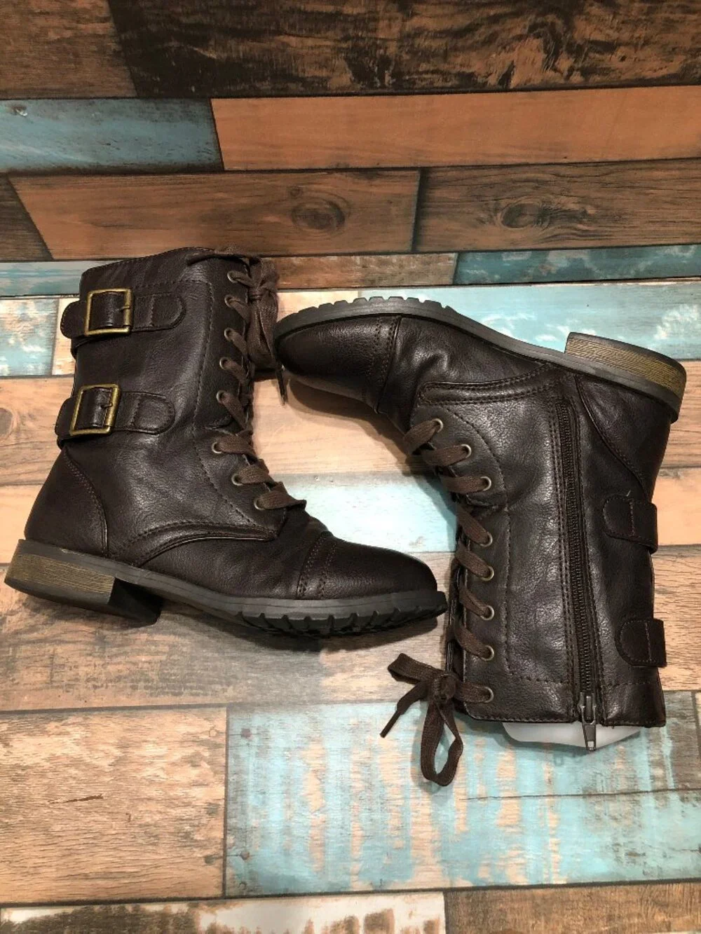 Self Esteem Combat Boots Zip Up Lace Up Brown Women's Size 6.5 M - Picture 10 of 12